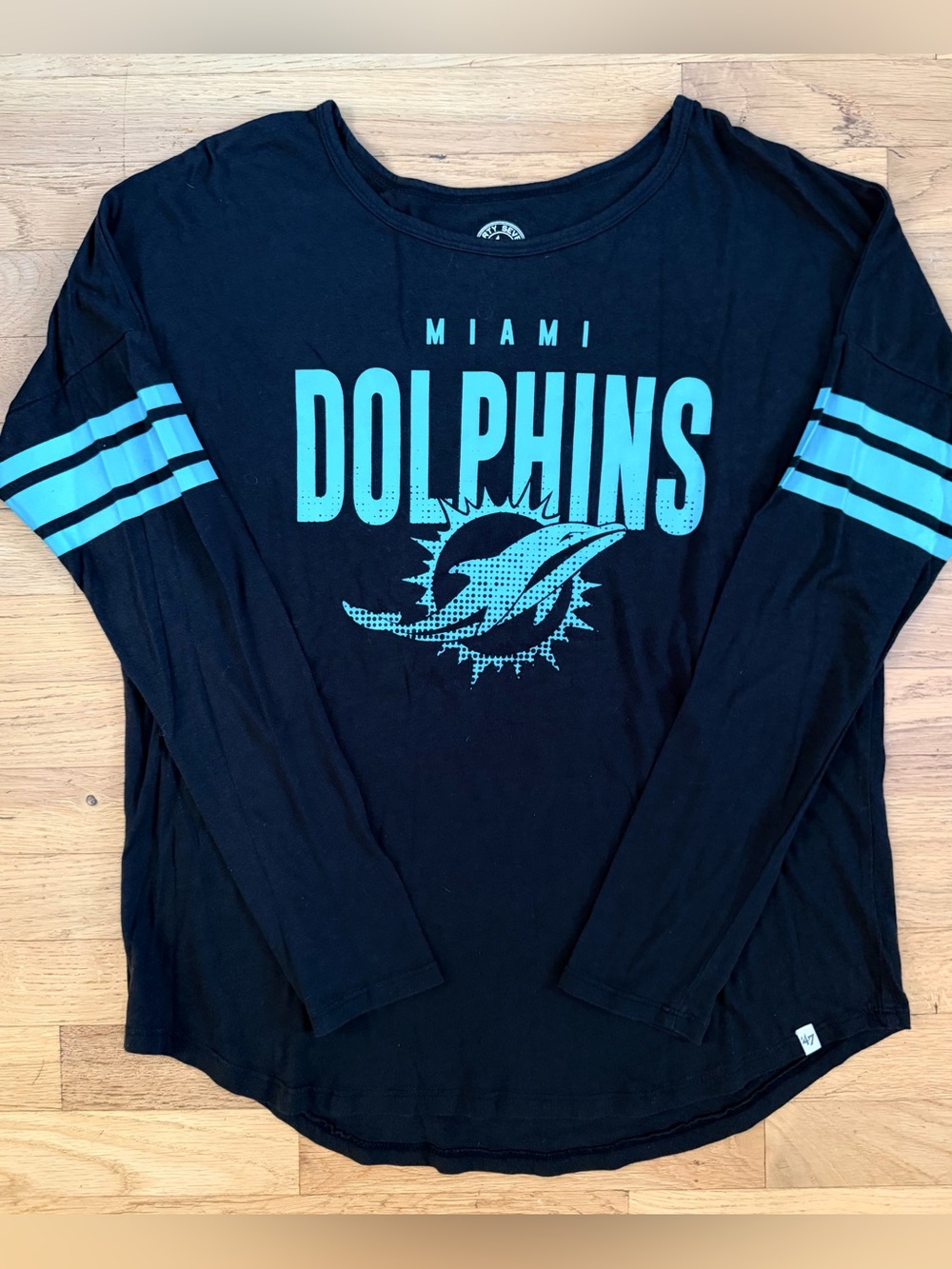Miami Dolphins ’47 Brand Women’s M Long Sleeve Tee Navy Aqua NFL 1966